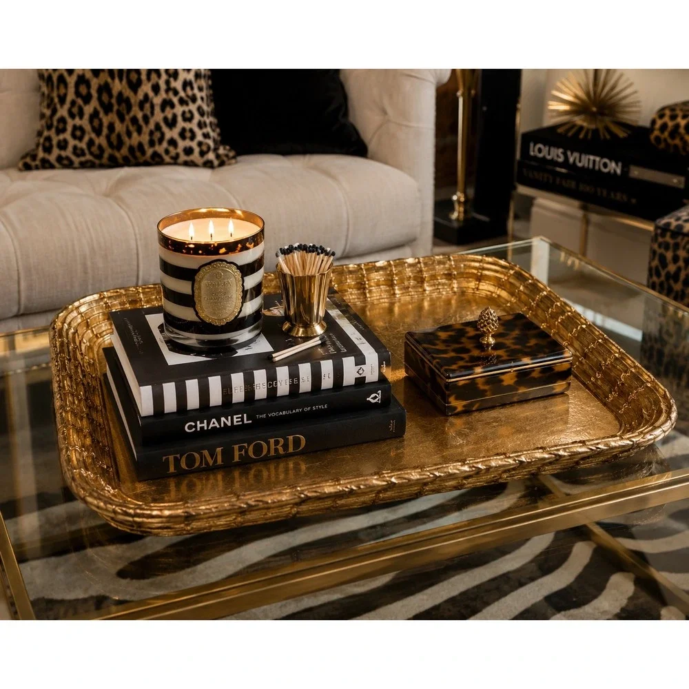 Vietri Serving Tray Large Good Italian Faux Bamboo Gold Leaf Gilt Serving Tray